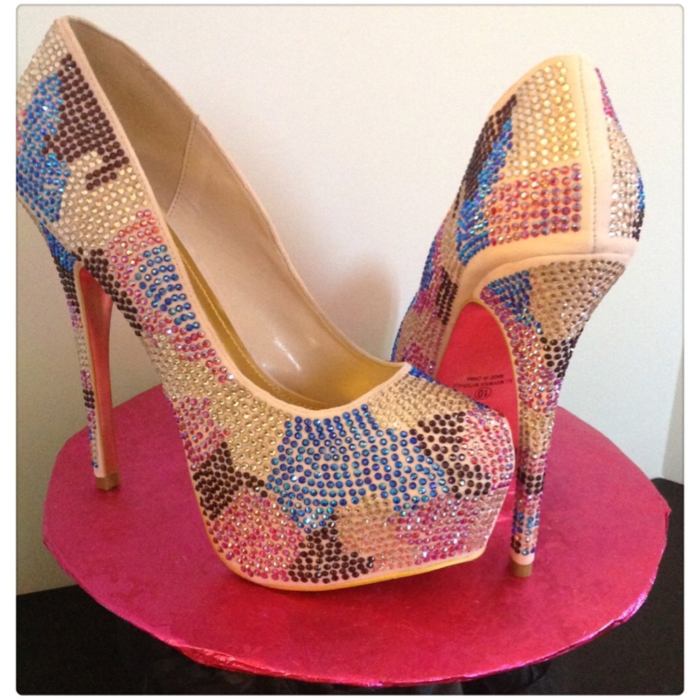 Multicolor Rhinestone Platform Heels